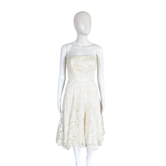NWOT PAMELLA PAMELLA ROLAND Strapless Ivory Lace Jacquard Cocktail Dress 4